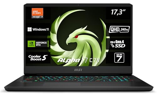 MSI Alpha 17 Gaming Laptop, 17.3 Inch QHD, AMD Ryzen 7 7840HX Processor, 32GB DDR5-5200 RAM, 1TB, NVIDIA GeForce RTX 4070